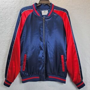 Standard Issue Navy Red‎ Satin Bomber Jacket Retro Mens Medium Baseball Varsity